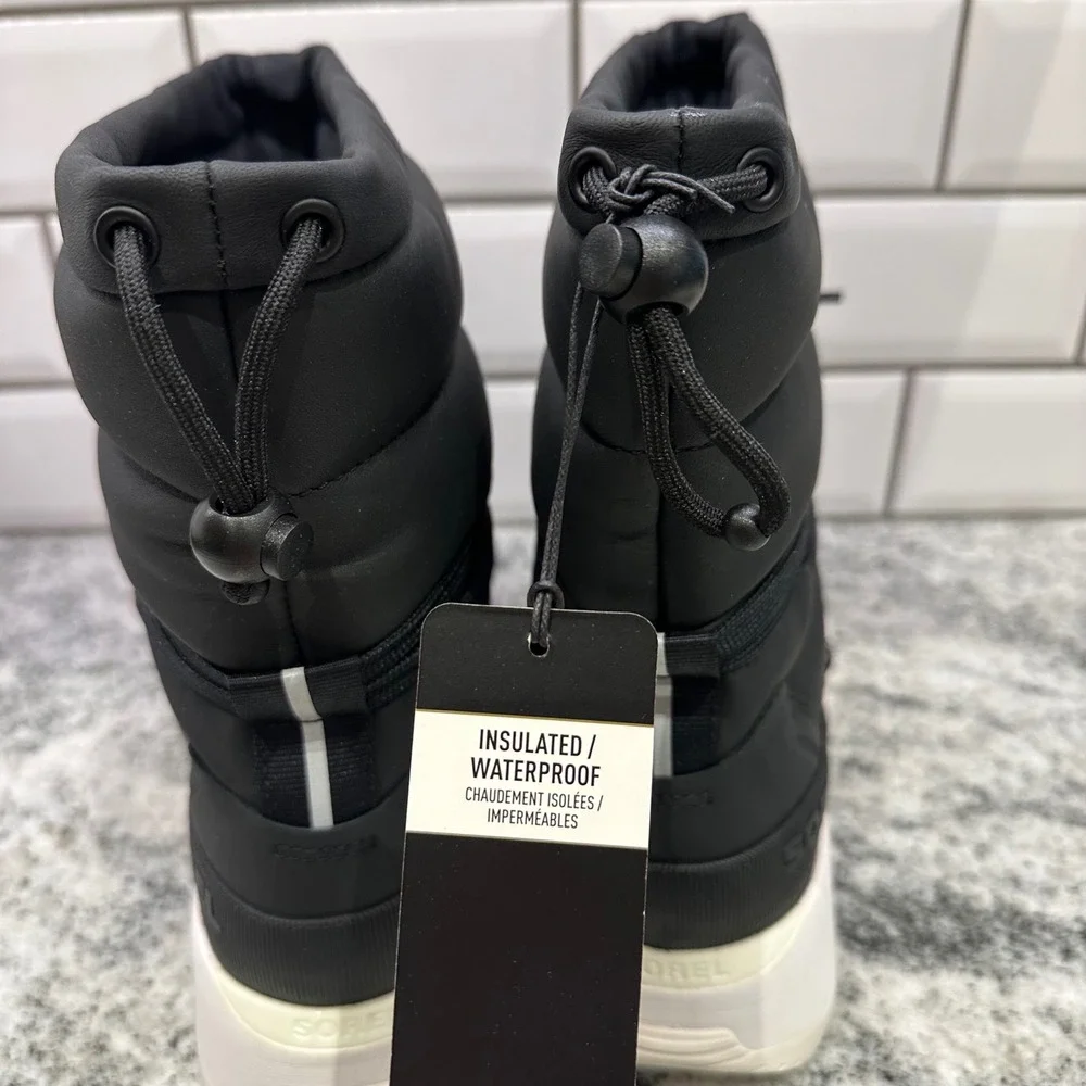 Sorel Women 9 Kinetic Impact NXT Mid Boot Black Waterproof Insulated Puffer Tech